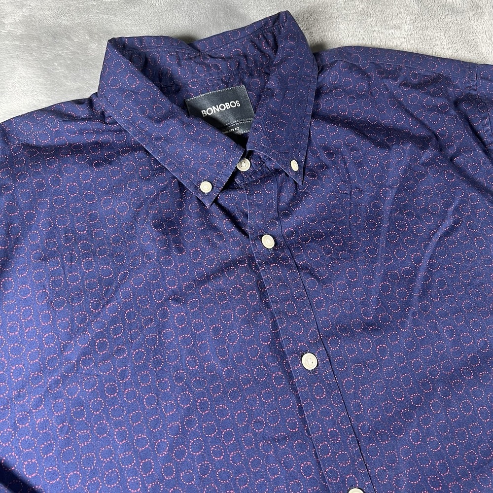 Bonobos Bottom Down Shirt Mens XL  Blue Circle Pattern Long Sleeve Casual Preppy